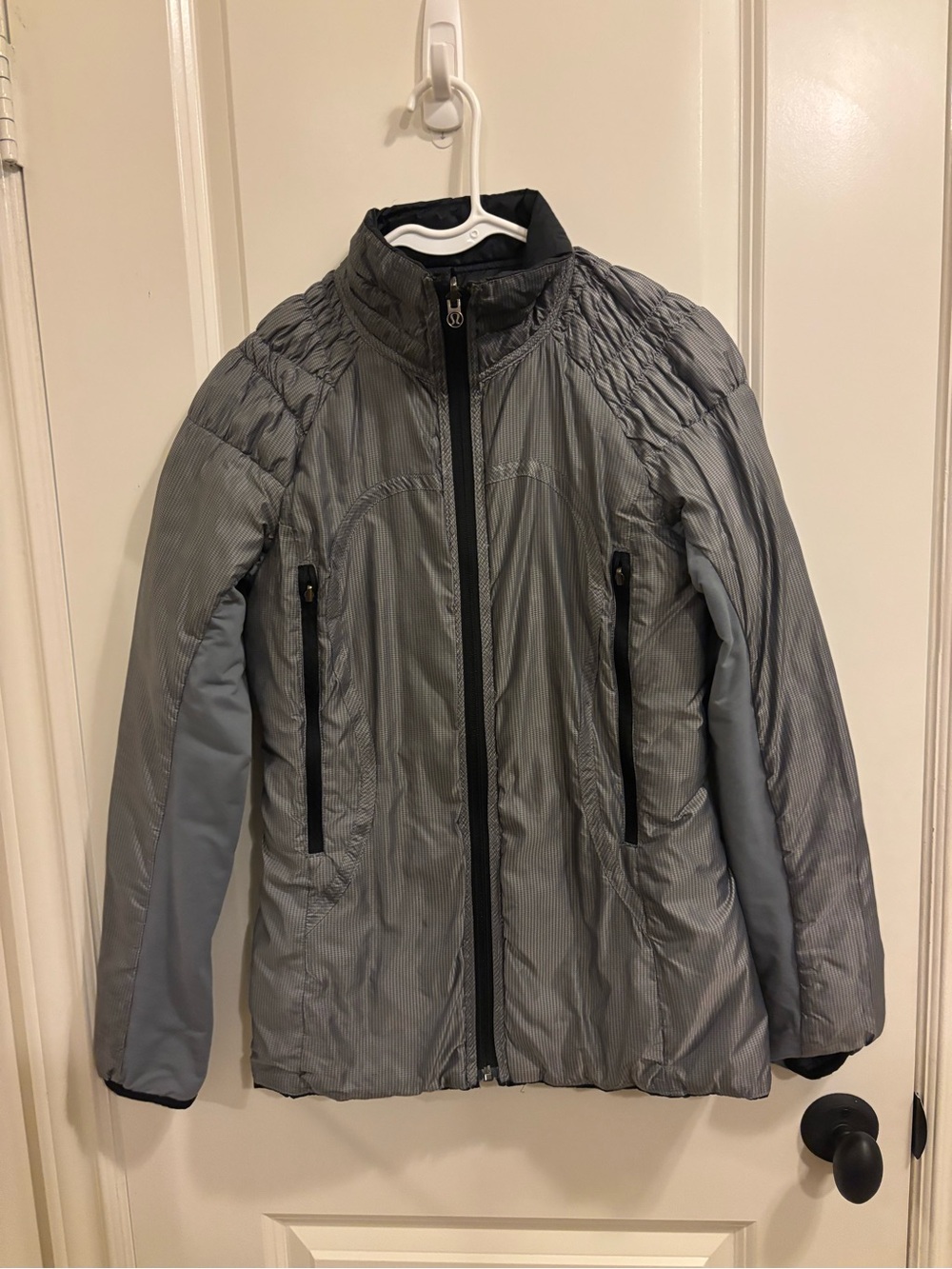 Lululemon Reversible Puffer Jacket Black Gray Houndstooth Full Zip Sz 6
